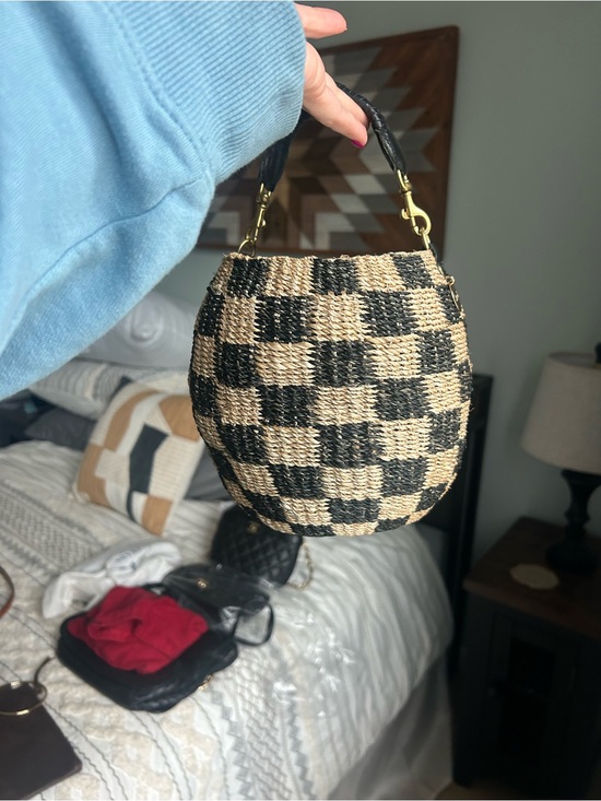 Clare V. Handbags - Clare V Pot de Miel Woven Checkered Straw Mini Handbag - Black & Natural